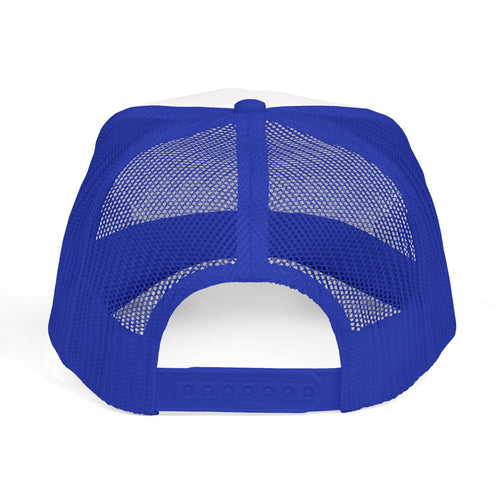 Dominican Republic Fingerprint Flag Trucker Cap | Red Blue Mesh