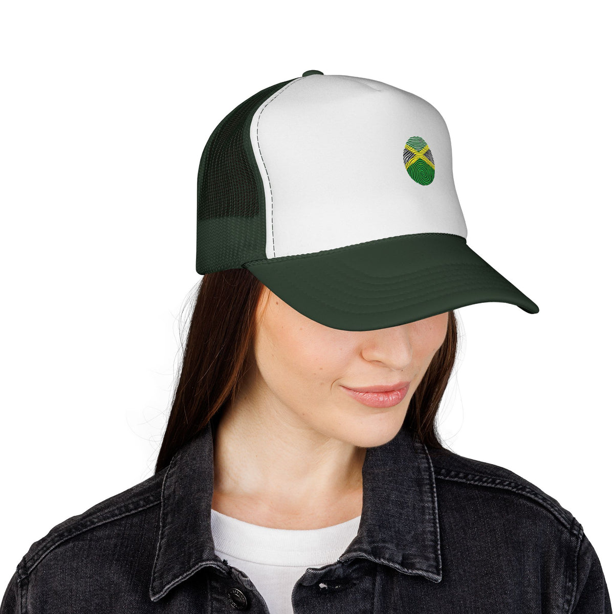 Jamaica Flag Seed Bead Oval Trucker Cap | Black or Dark Green  Mesh Hat