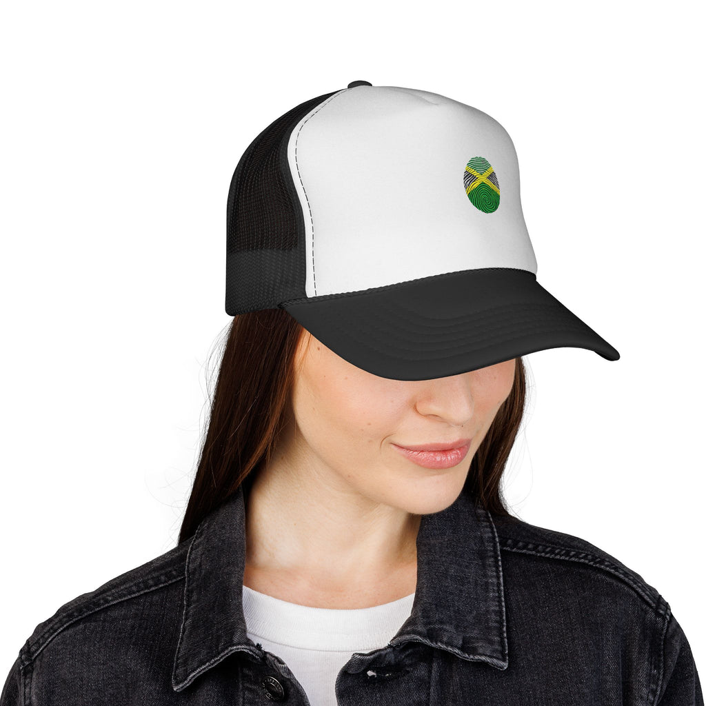 Jamaica Flag Seed Bead Oval Trucker Cap | Black or Dark Green  Mesh Hat