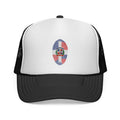 Dominican Republic Fingerprint Flag Trucker Cap | Red Blue Mesh