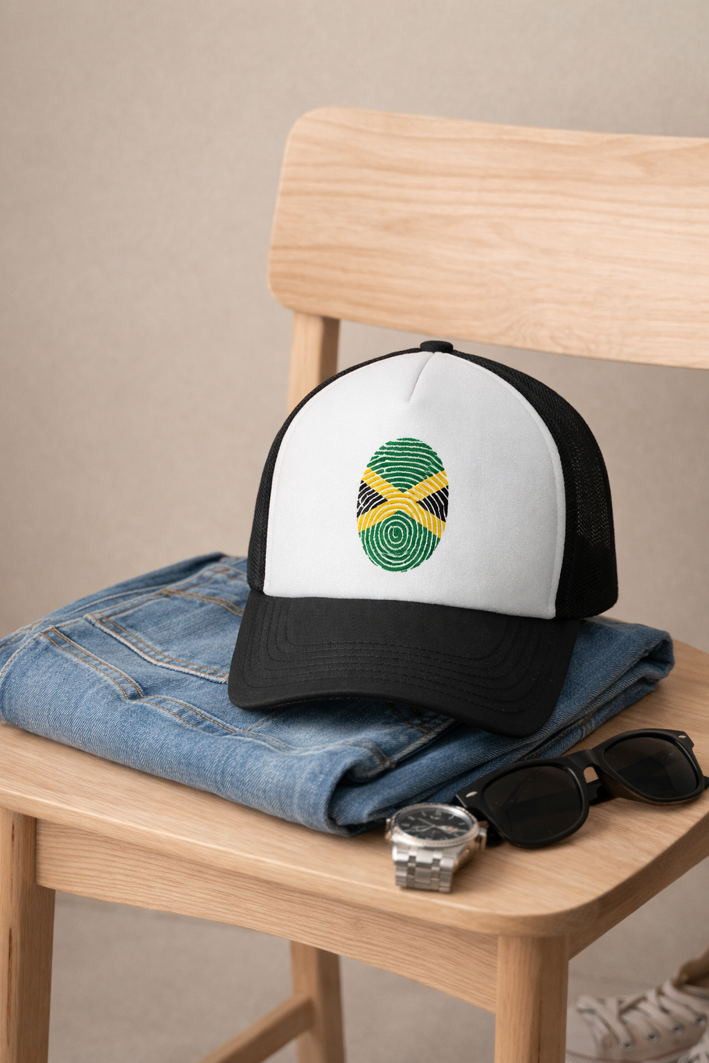 Jamaica Flag Seed Bead Oval Trucker Cap | Black or Dark Green  Mesh Hat