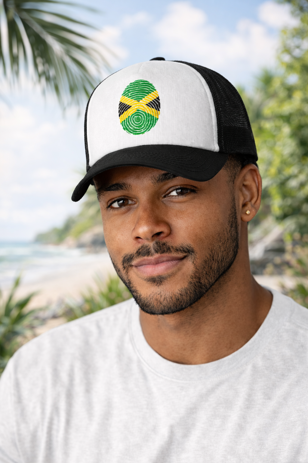 Jamaica Flag Seed Bead Oval Trucker Cap | Black or Dark Green  Mesh Hat