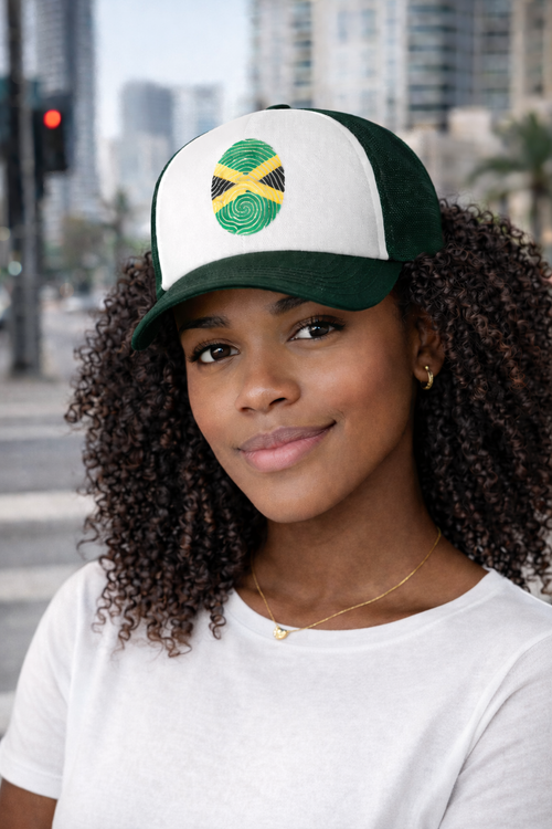 Jamaica Flag Seed Bead Oval Trucker Cap | Black or Dark Green  Mesh Hat