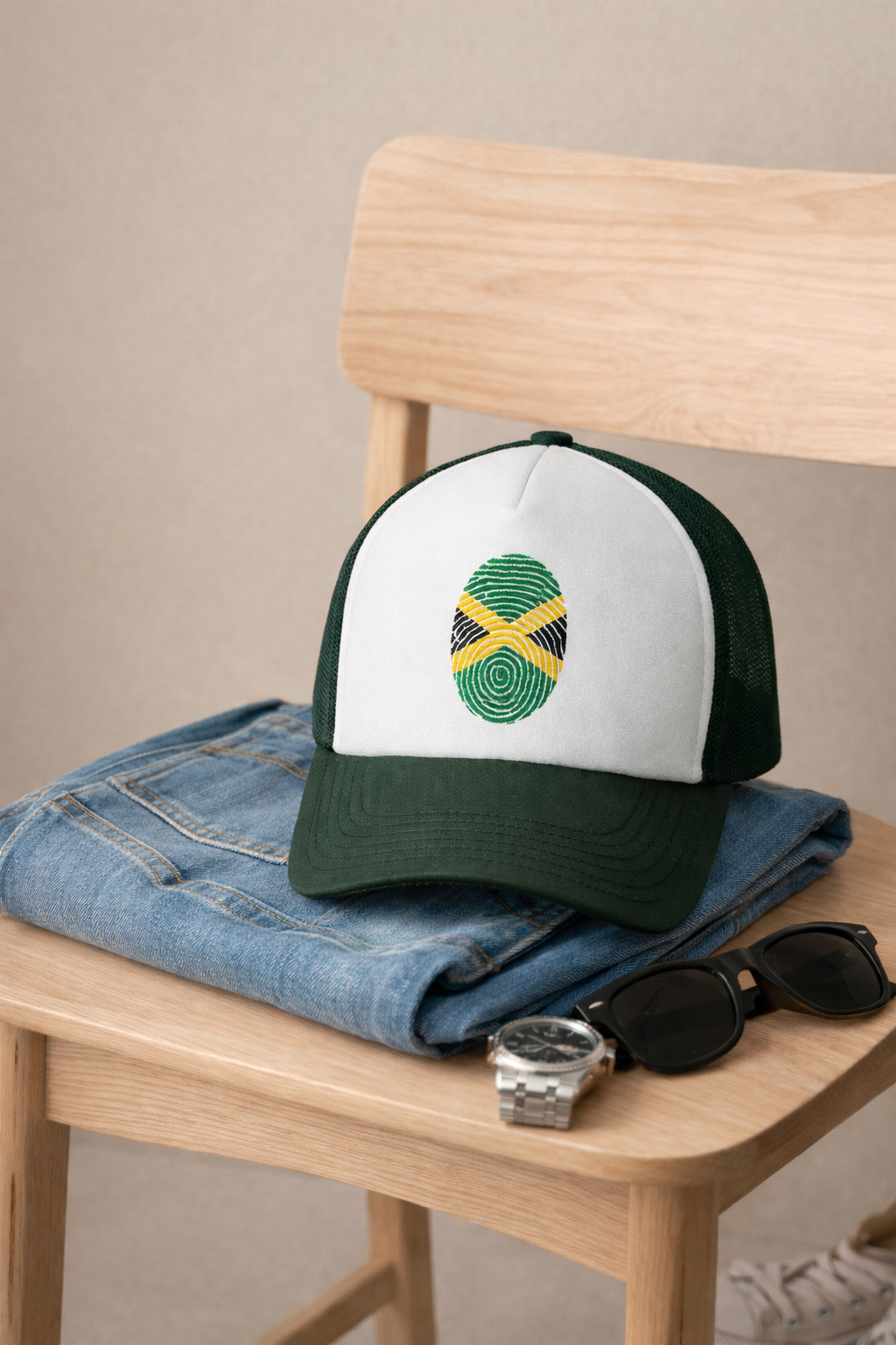 Jamaica Flag Seed Bead Oval Trucker Cap | Black or Dark Green  Mesh Hat